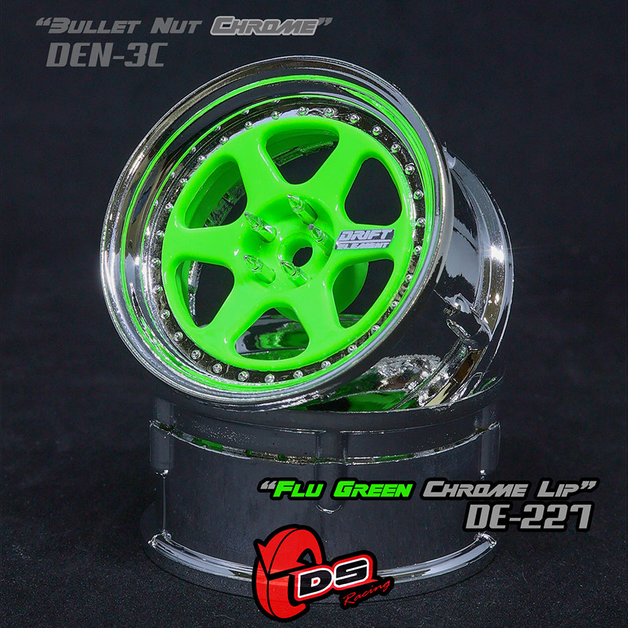 DS Racing (#DE-227) Drift Element 6 Spoke Wheel Set - Flu Green/Chrome Lip