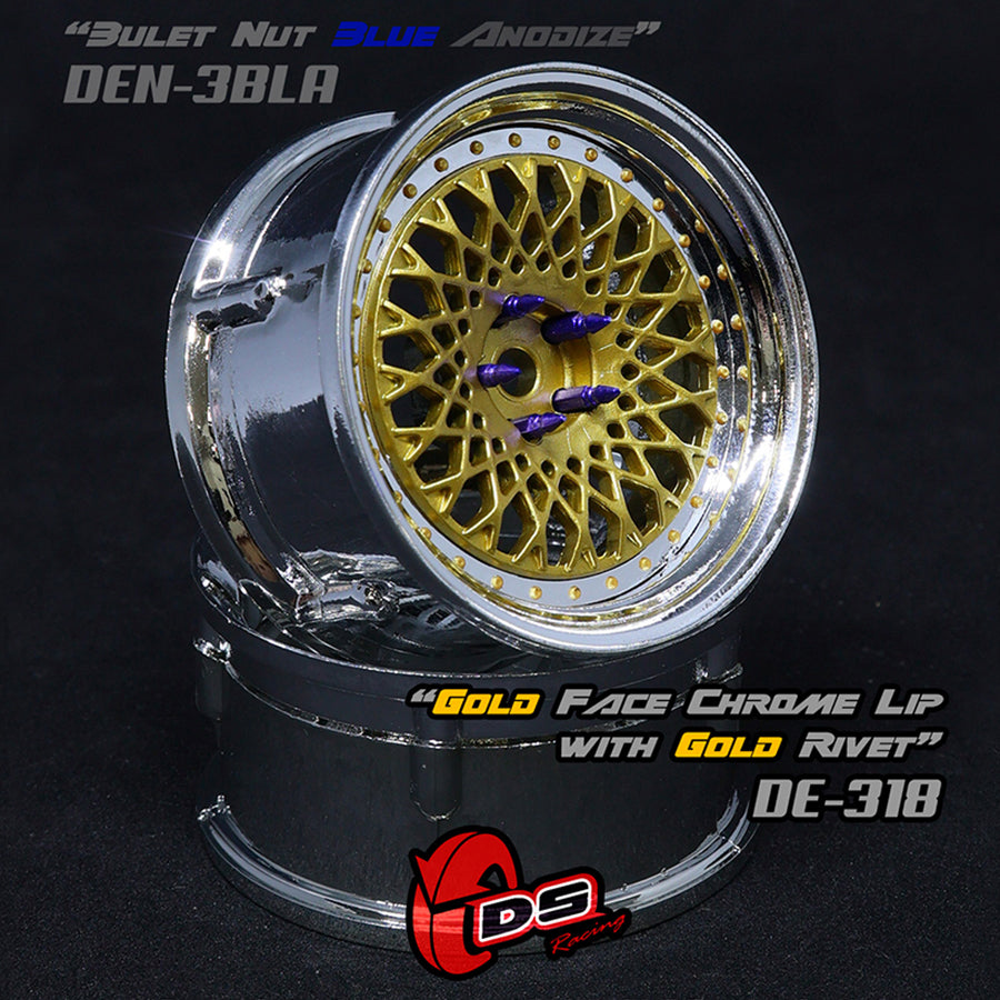 DS Racing (#DE-318) Drift Element Mesh Wheel Set - Gold/Chrome w/ Gold Rivets