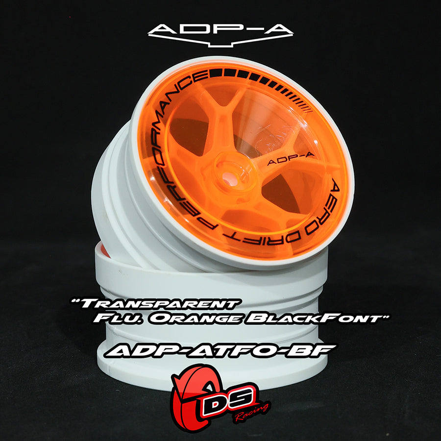 DS Racing (#ADP-ATFO-BF) AERO DRIFT Performance Wheel Cover - Sloped Transparent Flu Orange / Black Lip