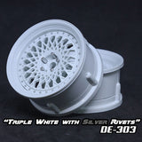 DS Racing (#DE-303) Drift Element Mesh Wheel Set - Triple White w/ Silver Rivets