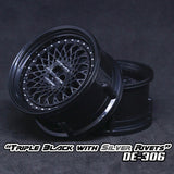 DE Mesh Wheel Set - Triple Black w/ Silver Rivets