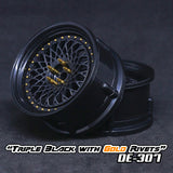 DE Mesh Wheel Set - Triple Black w/ Gold Rivets