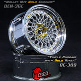 DS Racing (#DE-309) Drift Element Mesh Wheel Set - Triple Chrome w/ Gold Rivets