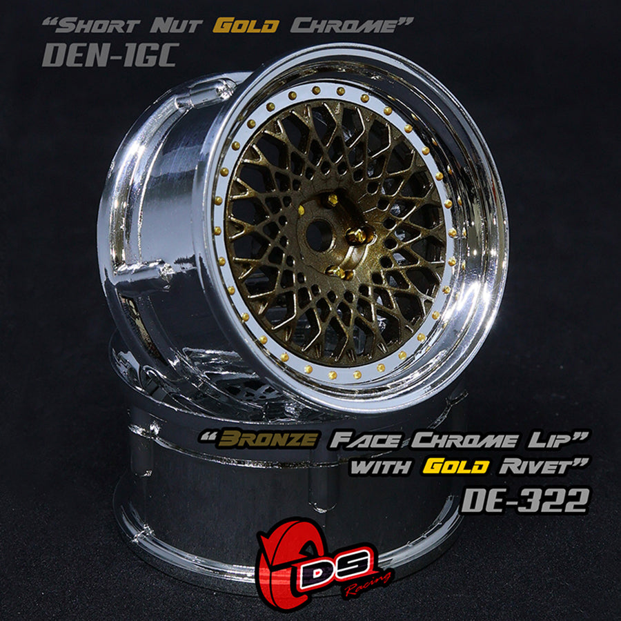 DS Racing (#DE-322) Drift Element Mesh Wheel Set - Bronze/Chrome w/ Gold Rivets