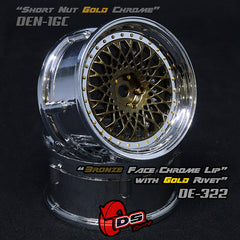 DS Racing (#DE-322) Drift Element Mesh Wheel Set - Bronze/Chrome w/ Gold Rivets